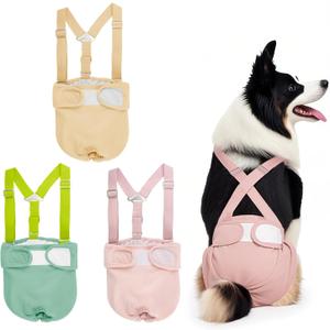 Washable Female Dog Diaper with Suspender - 3 Pack Reusable Super Absorbent & Leakproof Fixed Doggie Diapers for Dogs in Heat Cycle-M