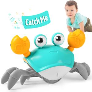 Crawling Crab Baby Toy Infant: Tummy Time Toys for Babies 3 6 9 12 18 24 36 Months, Walking Dancing Sensing Crab for Toddler 1 2 3 4 Year Old, 1st Music Birthday Gifts for Boys Girls (Green)