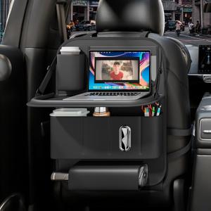 GMQ Backseat Car Organizer with Tray 1 Pack,Car Backseat Organizer with Foldable Table for Kids,Multifunctional Seat Back Organizer with Storage Pockets Car Storage Organizer (Black)