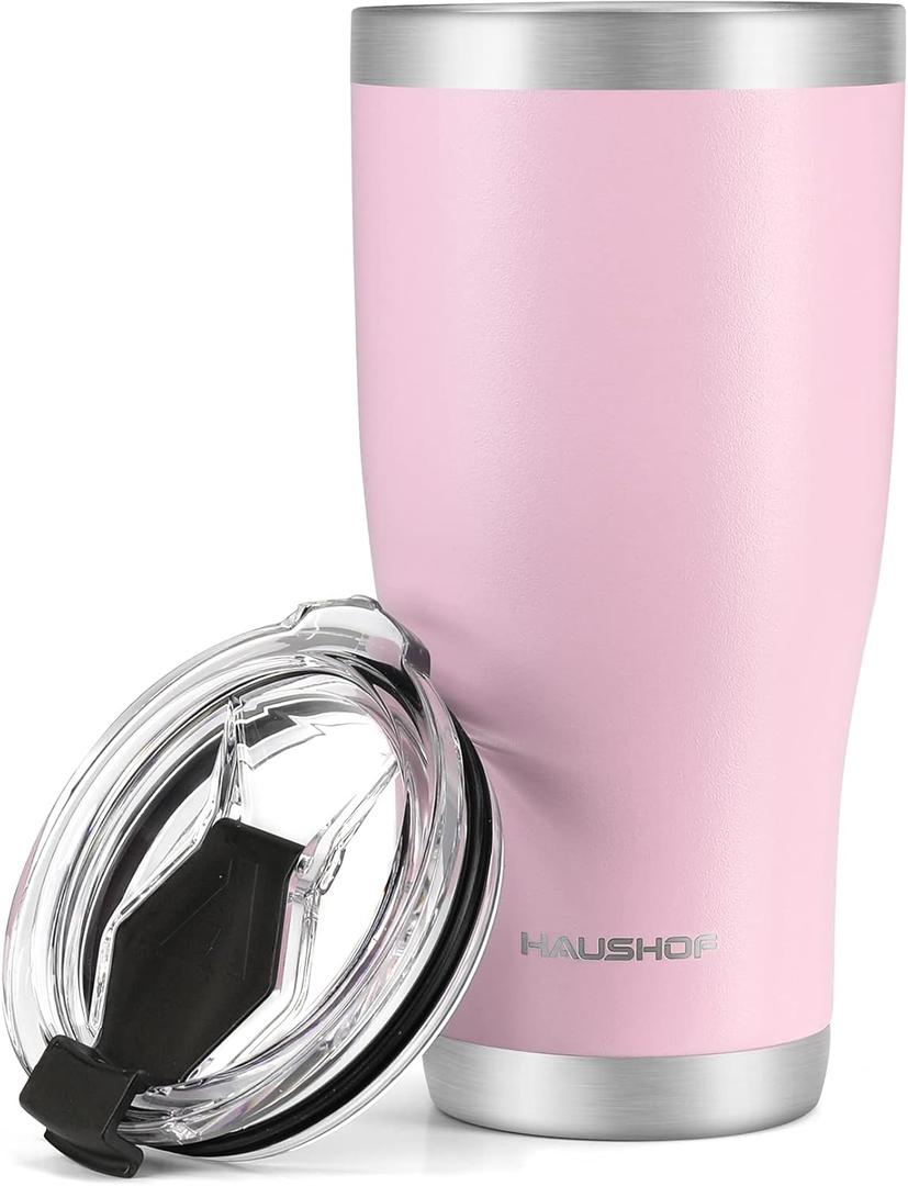 HAUSHOF 30 oz Tumbler, Stainless Steel Vacuum Insulated Coffee Tumbler Water Cup, Double Wall Travel Mug with Lid, Perfect for Hot and Cold Drinks (Pink)