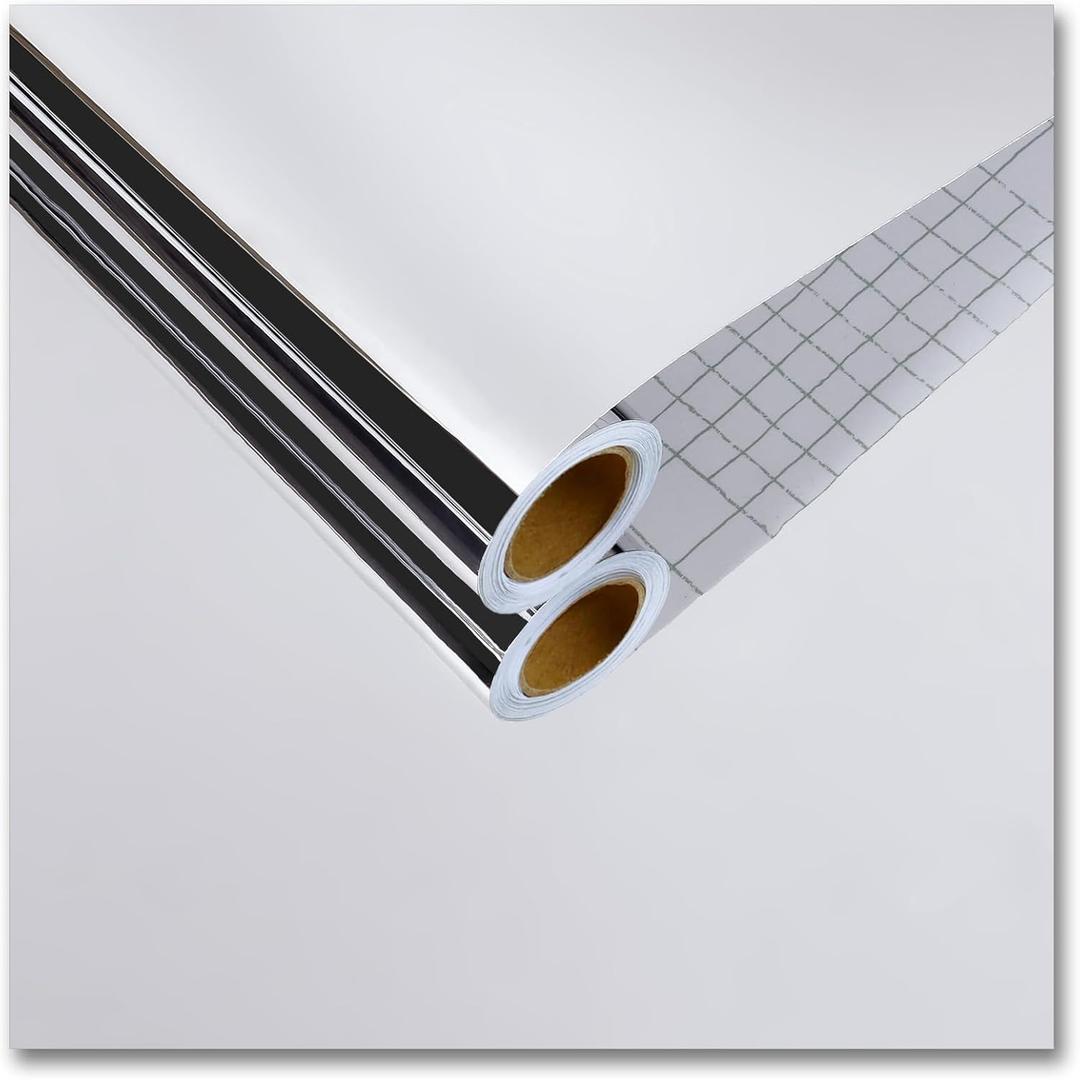 CRE8TIVE Metallic Silver Adhesive Mirror Vinyl 12"x80" Flexible Mirror Sheet Reflective Non Glass Mirror Stickers Peel and Stick Vinyl Wallpaper Chrome Silver Contact Paper for Crafts Party Home Decor