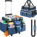 Large Rolling Cleaning Caddy Bag with Detachable Trolley,Cleaning Cart on Wheels with Shoulder Strap,Cleaning Supplies Organizer for Housekeepers
