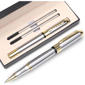 YIVONKA Ballpoint Pen Luxury Ballpoint Line Black Refill width 0.5mm Gift Set for Men & Women Professional Executive,Office,Nice BallPens Classy Gift Box (Silver)