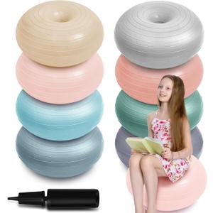 Lewtemi 8 Pcs Flexible Seating for Classroom Elementary 20'' Yoga Ball Chair Large Inflatable Donut Exercise Ball Chair Wobble Seat with Inflator for Kids Student Sensory Balance (Morandi Color)