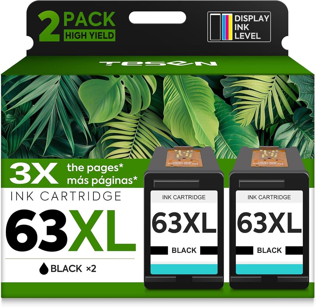 63XL Ink Cartridge Replacement for HP Ink 63 HP63 HP63XL Compatible for HP Officejet 4650 5258 5200 3830 5255 4655 4652 5252 Deskjet 3630 3634 1112 Envy 4510 4520 Printer 2-Pack Black