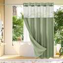 Gibelle No Hook Waffle Weave Shower Curtain with Snap-in Fabric Liner Set for Bathroom, Hotel Style with Mesh Top Window, Waterproof & Washable, Sage Green, 72x74