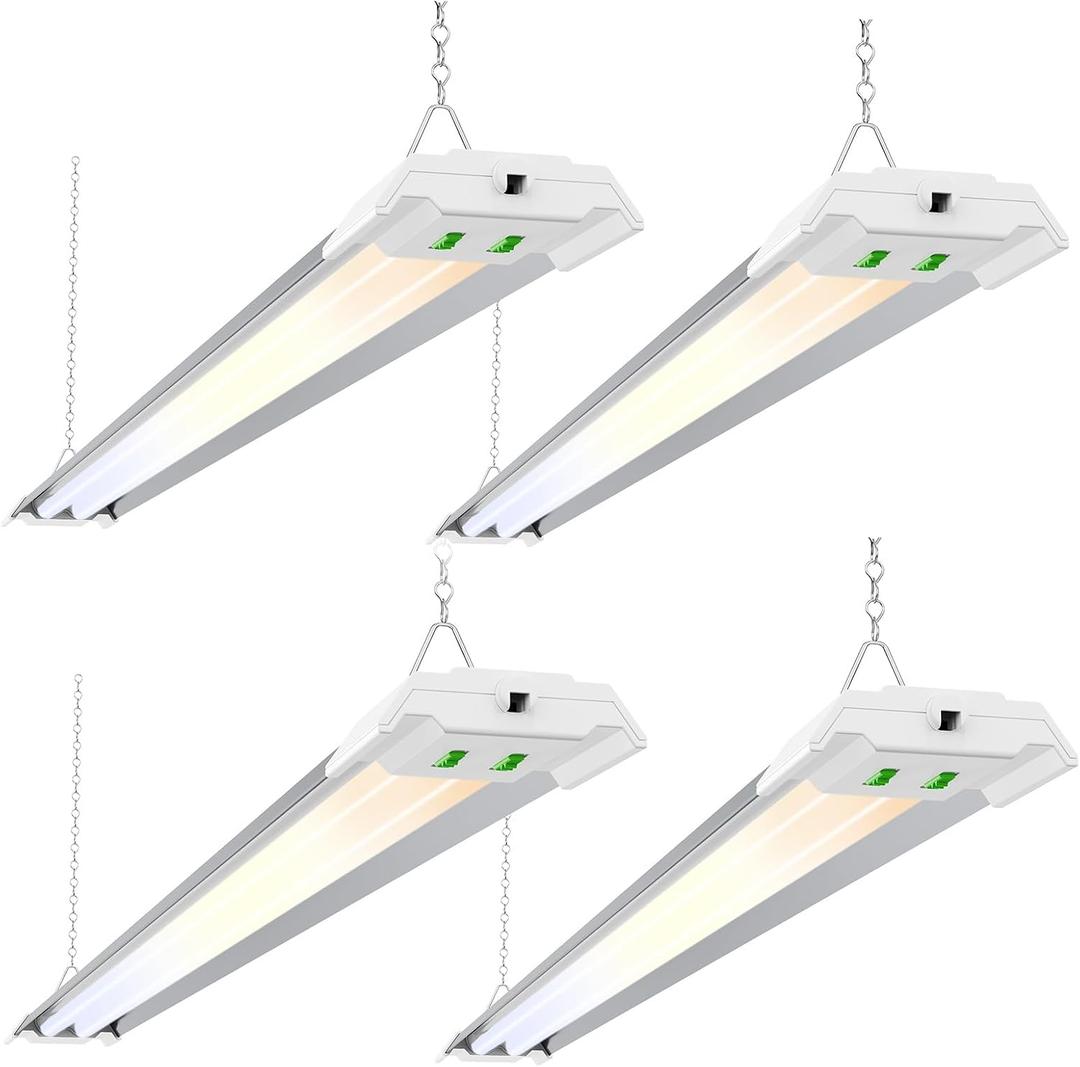ALUSSO® LED Shop Lights 4FT with Reflector, 5000LM Super Bright, Adjustable 3000K-5000K Color Temperature, 120V, Warm to Cool Daylight Linkable Shop Lights for Workshop/Basement, 4 Pack, 50W with Reflector