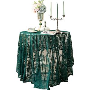 Green Lace Tablecloth Embroidered Elegant Floral Patterns Table Cloth Round Overlay Table Cover for Wedding Party Holiday Long Dinner Home Decor(Round-75, Green)