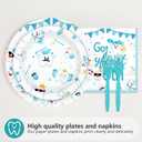 96Pcs First Tooth Party Supplies Blue Dental Plates and Napkins Disposable Cute Cartoon Tooth Fairy Dentist Tableware Set for Baby's Teeth Dentist Clinic Baby Shower Party Decorations Serves 24