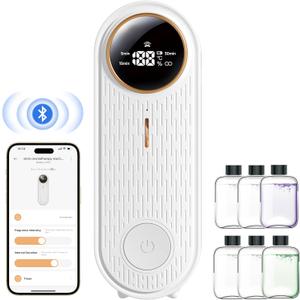 Essential Oil Air Freshener Diffuser with App Control - Waterless Aromatherapy Diffuser for Home, Office, Bathroom | 6 Essential Oils Included, Temperature Display
