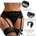 comeondear Women Floral Lace Garter Belt with Thong Plus Size Suspender Belt Set with 4 Straps Metal Clip for Stockings (Black, S)