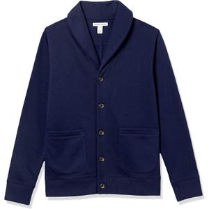 Amazon Essentials Men's Long-Sleeve Fleece Shawl-Collar Cardigan (Large, Navy)