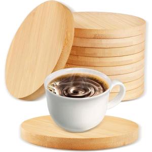 10 Pcs 5.3inch Bamboo Coasters Round Bamboo Coaster Tabletop Planters Protection for Drinks Coffee Dining Table Bar Painting Wood Engraving Home Decoration