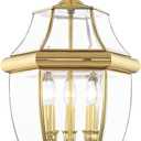 Livex Lighting Lantern 2354-02 Monterey 3 Light Outdoor Polished Brass Finish Solid Brass Post Head with Clear Beveled Glass, 17" x 9" x 11"