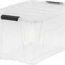 IRIS USA 72 Qt Stackable Plastic Storage Bins with Lid, Pack - BPA-Free, Made in USA - See-Through Organizing Solution, Latches, Durable Nestable Containers, Secure Pull Handle - Clear