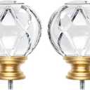 KAMANINA Crystal Netted Texture Replacement Finials for 1 or 7/8 Inch Curtain Rods, Gold Drapery Rod Finials with M6 Standard Screws, Set of 2