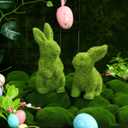 2pcs Flocked Bunny Moss Bunnies, Easter Bunny Decor for Home, Resin Rabbit Figurines for Spring Table Centerpieces, Green Moss Rabbit Statues for Indoor Outdoor Garden & Shelf Decorations(Small Moss)