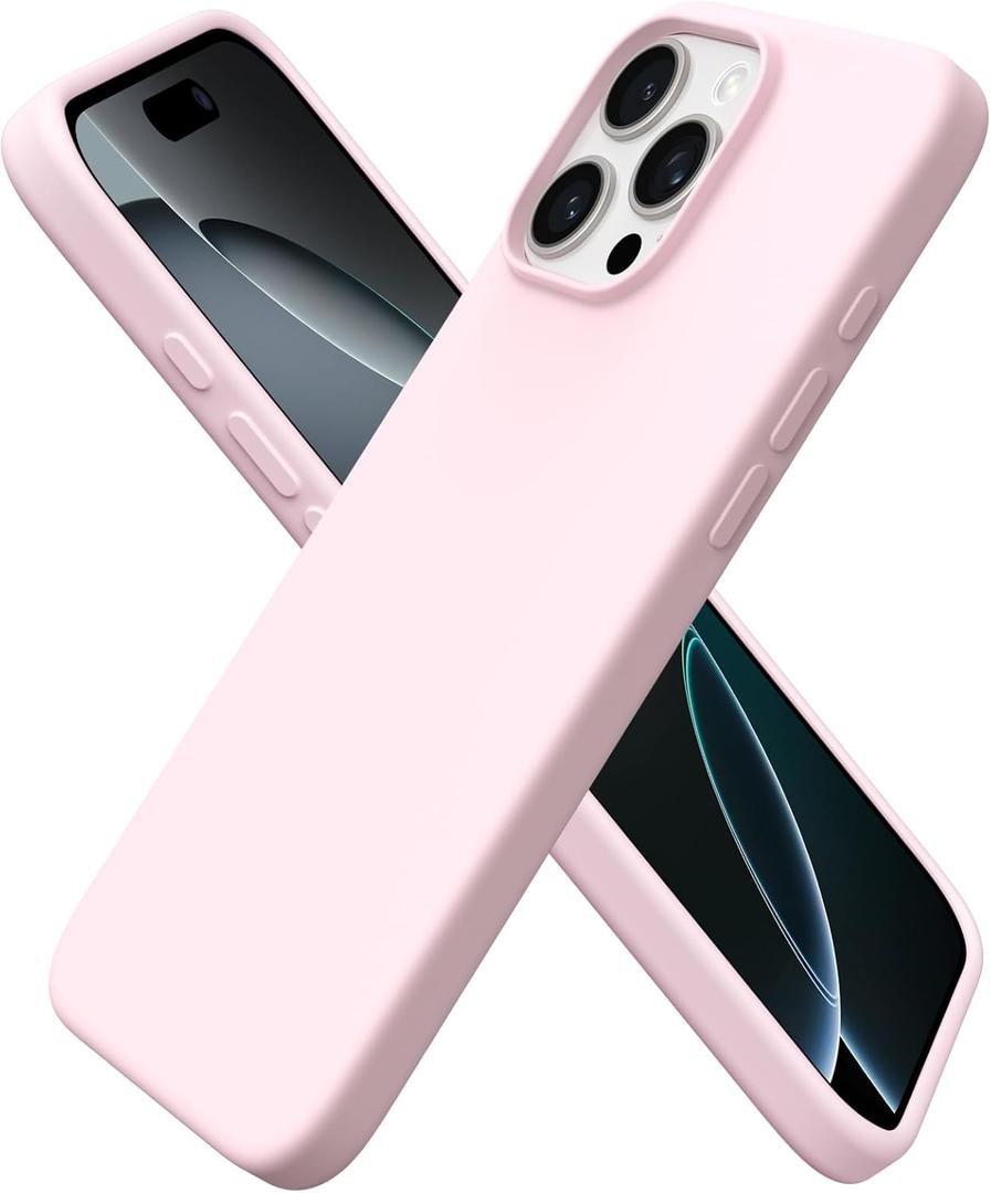 ORNARTO Compatible with iPhone 16 Pro Max Case 6.9", Slim Liquid Silicone 3 Layers Soft Gel Rubber Shockproof Protective Cover with Anti-Scratch Microfiber Lining-Chalk Pink