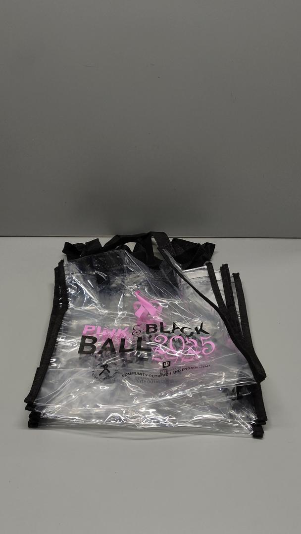 Small clear tote bag, "Pink & Black Ball 2025" logo, 4 pack