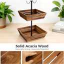 G.a HOMEFAVOR Acacia Wood Fruit Basket: 2-Tier Vegetable Storage with Banana Holder, Kitchen Countertop Organizer for Bread Snack, Large Size