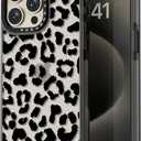 Compatible for iPhone 15 Pro Case Cute Aesthetic - Durable Shockproof 6.6 ft Drop Impact Phone Case Cover with Funny Fashion Big Black Leopard Print 6.1" Black