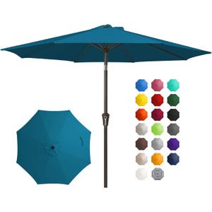 JEAREY 10FT Outdoor Patio Umbrella Outdoor Table Umbrella with Push Button Tilt and Crank, Market Umbrella 8 Sturdy Ribs UV Protection Waterproof for Pool, Garden (Lake Blue)