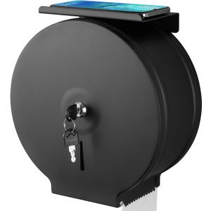 Commercial Jumbo Toilet Paper Dispenser with Shelf, Wall Mount Stainless Steel Roll Holder, Matte Black Toilet Tissue Dispensers