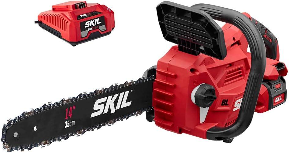 SKIL PWR CORE 40 Brushless 40V 14 Lightweight Chainsaw Kit with Tool-free Chain Tension & Auto Lubrication, Includes 2.5Ah Battery and Auto PWR Jump Charger - CS4555-10
