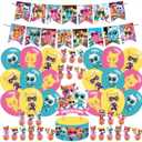 Cartoon Cat Birthday Party Decorations, Super Cat Decoration Party Supplies, Including Balloons, Banners, Cupcakes, Cake Toppers