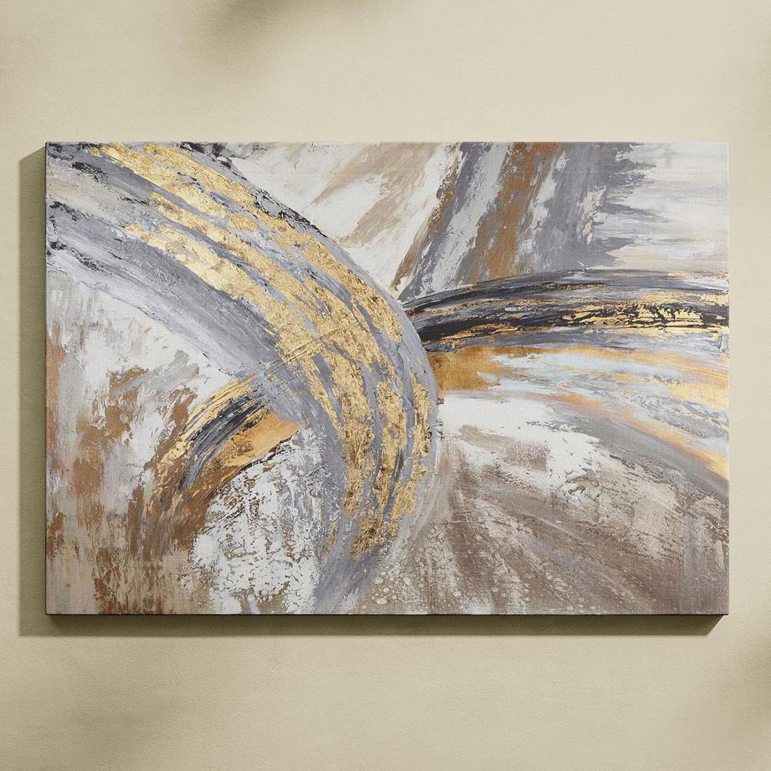FLTABI Abstract Wall Art with Gold Foil Grey Gold Textured Canvas Pictures Abstract Painting Gold Line Artwork for Living Room Bedroom Kitchen Decor Ready to Hang 16''Hx24''W / 40x60cm FLTABI Abstract Wall Art with Gold Foil Grey Gold Textured Canvas Pictures Abstract Painting Gold Line Artwork for Living Room Bedroom Kitchen Decor Ready to Hang 16''Hx24''W / 40x60cm