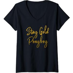 Womens Stay Gold Ponyboy V-Neck T-Shirt (Black, M)