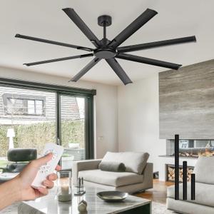 72 Inch Industrial Ceiling Fan Without Light, Matte Black Outdoor Model for Covered Areas, 8 Aluminum Blades, Powerful Airflow, Modern No-Light Design, CF04NBK-72