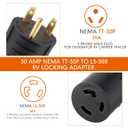 Kanayu NEMA TT-30P to L5-30R 30Amp RV Adapter, 3 Prong 30Amp RV Campground Plug to 3 Prong Generator Locking Outlet, Power Supply for Air Compressors Mobile Workstations