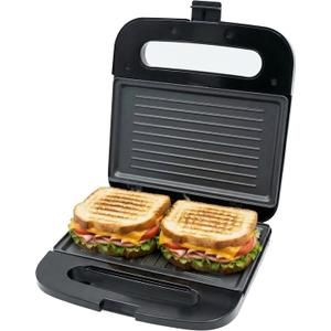 OVENTE Electric Panini Press Grill with Nonstick Plates, LED Indicator Lights, Thermostat Control, Cool Touch Handle, Compact Sandwich Maker Perfect for Cooking Breakfast, Snacks & More, Black GP0401B