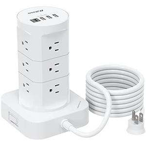 Surge Protector Power Strip Tower - 12 Widely Outlets with 4 USB Ports (1 USB C), 6FT Heavy Duty Extension Cord, Flat Multi Plug Outlet Extender Overload Protection for Home Office
