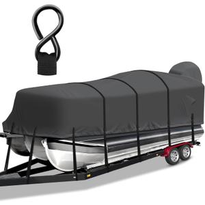 Pontoon Boat Cover, Heavy Duty 1200D Waterproof Pontoon Cover with Motor Cover and Windproof Adjustable Metal Buckle, 21-24 ft, Black (Length: 21'-24' Beam Width: up to 102")