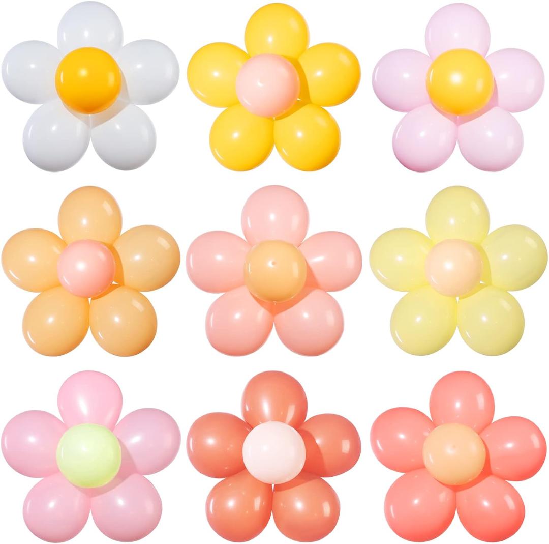 27 Set Daisy Flower Balloons DIY Kit Latex Balloon Daisy Party Orange Decorations 10 Inch Groovy Retro Hippie Balloons for Birthday Baby Shower Wedding Engagement Garland Theme Decor(Multicolored)