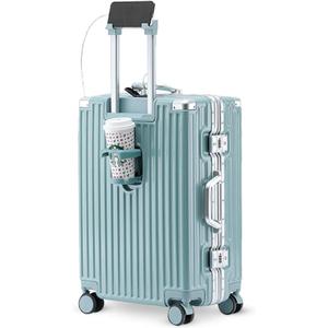 Carry-on with Cup Holder & USB Port Carry on Luggage Durable Luggage Suitcase Lightweight Hardside Luggage with TSA lock & Phone Holder 360 double spinner Wheels (Blue=20lnch, 20lnch)