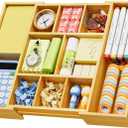 Marbrasse Bamboo Expandable Drawer Organizer, Desk Drawer Organizer Tray with 5 Dividers, Desk Organizers and Accessories, 10 Adjustable Compartments for Office Supplies, Junk, Makeup & Vanity