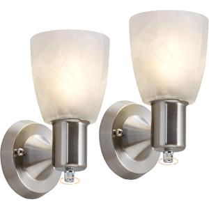 Wall Sconces Set of 2, Brushed Nickel Vanity Lights for Bathroom, Modern Wall Light Fixtures with Rotary Switch, Wall Mount Light with Frosted Glass, Farmhouse Wall Lamp for Bedroom Living Room