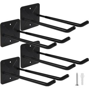 ZexHok Steel Garage Storage Hooks Wall Tool Organizer, 14 Inch Garage Hook Heavy Duty Utility Storage Hangers Black for Ladders, Chairs, Garden Tools, Set of 4
