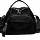 Women's Elegant Solid Color Shoulder Bag Fashionable Zipper Crossbody Bags Soft Top Handle Handbag Purse (Black)