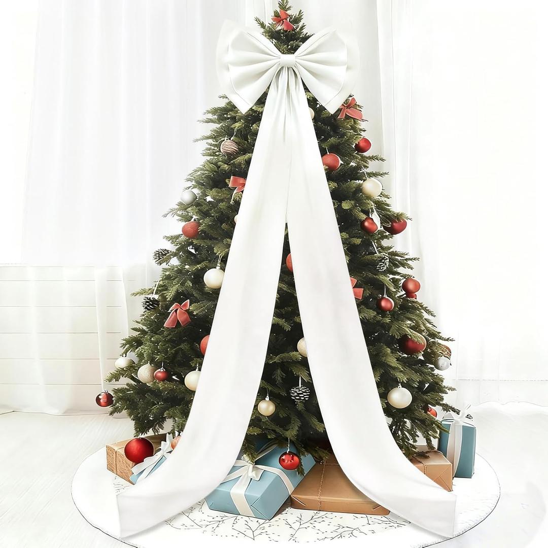 75x18 White Giant Satin Bow - Christmas Tree Topper, Oversized Ornament for Xmas/Wedding/Party/Baby Shower Supplies Backdrop Hanging Decoration