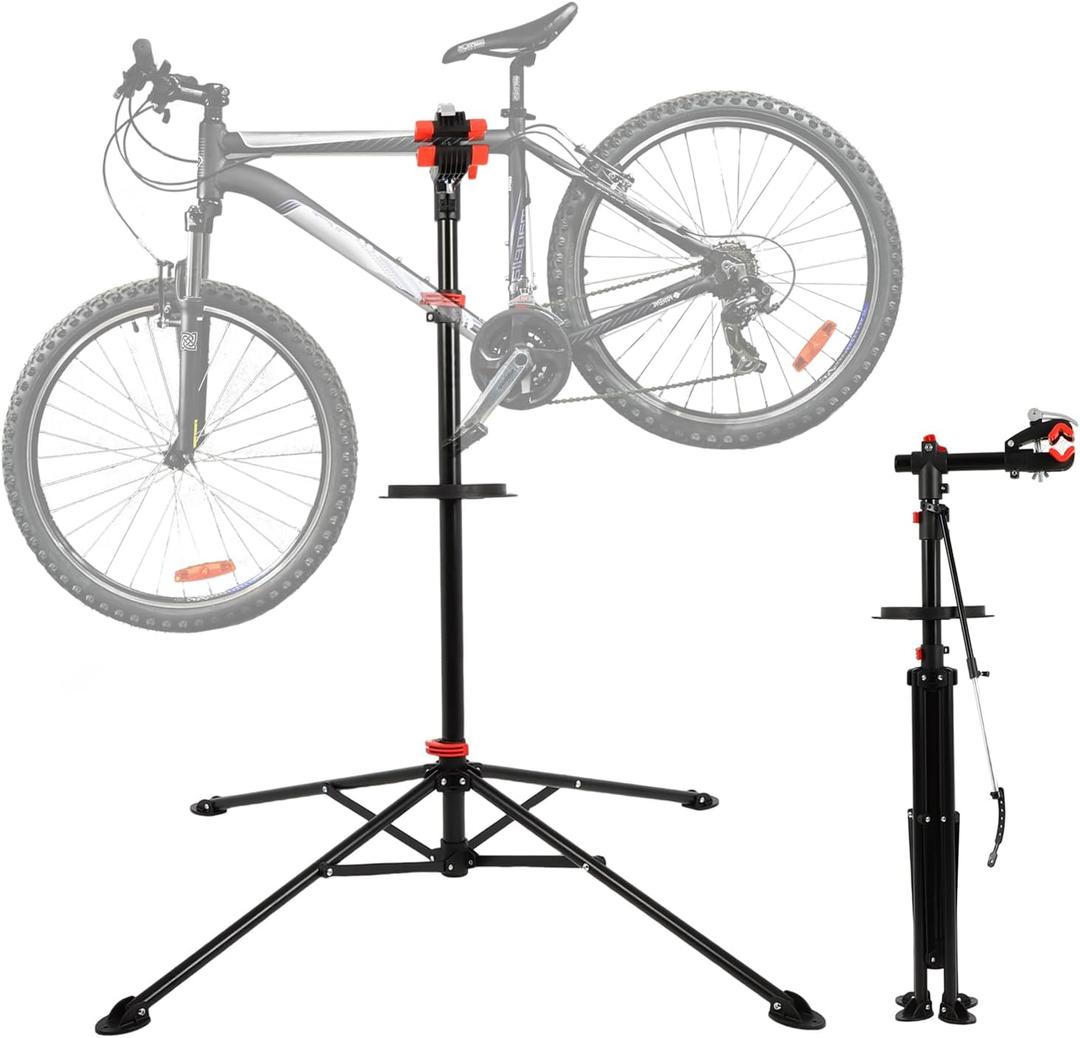 FAHKNS Bike Repair Stand Floor: Height Adjustable Bicycle Workshop Stand with Tool Tray for Road & Mountain Bikes, Red/Black