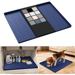 URMONA Waterproof Silicone Under Sink Mat 22'' x 19'' Shelf Liner for Kitchen and Bathroom, Cabinet and Counter Protector, Storage and Organizers, Litter Mat, Pet Cat Puppy Essentials(Navy)