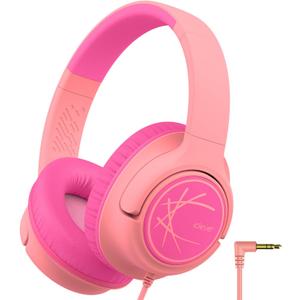 iClever Kids Headphones with Cord, 85dBA Safe Volume Wired Headphones for Kids, Stereo Sound Foldable Adjustable, 3.5mm Jack, Over Ear Kid Headphone for School/Boys/Girls/iPad/Tablet/Travel, Pink2