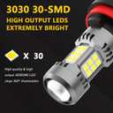 PHINLION H8 H11 LED Fog Light Bulbs or DRL, 3200 Lumens Super Bright 6000K Xenon White, Non-polarity 3030 30 SMD Chips 12V H16 H11LL Fog Lights Replacement for Cars, Pack of 2
