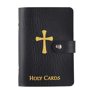 PFKink Holy Card Holder Carrying Case for Adults, Unisex, Faux Leather, Up to 40 Cards, Black, Snap Closure