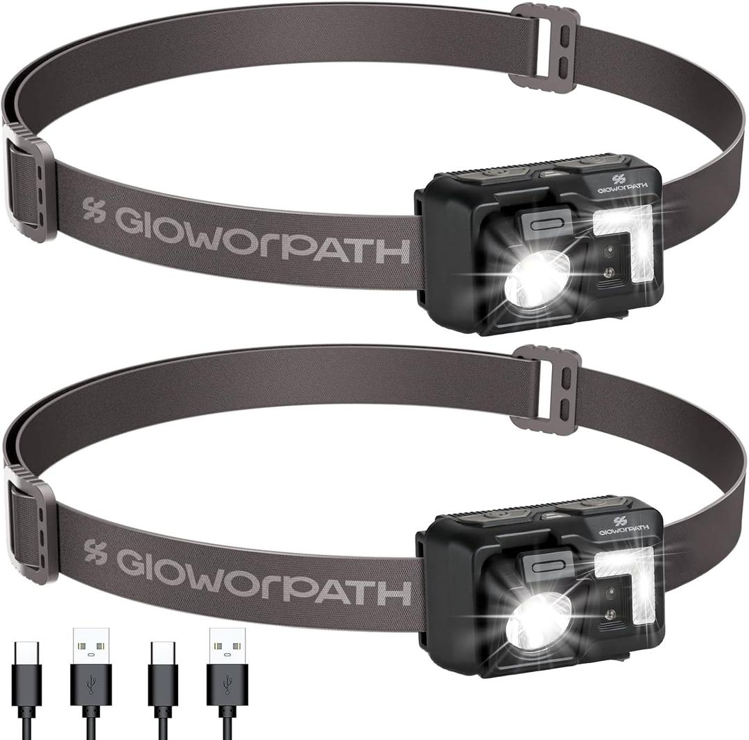 Led Headlamp Rechargeable, Super Bright Headlight Flashlight with Red Light, Motion Sensor Head Lights for Forehead, Waterproof Lightweight for Adults, Outdoors, Camping, Running (Black)