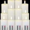 12 Pcs White Flameless Candles Flat Top LED Candles with Remote Timer, Pillar Flameless Candle Bulk Flickering Battery Operated Candle for Wedding Festival Outdoor Home Decor D 3'' H 4'' 5'' 6''